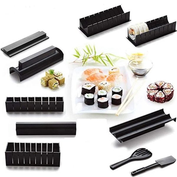 10X Sushi Molds Set, flera former Sushi Making Kit, Sushi Maker för nybörjare, DIY Sushi Rolling Tool Set
