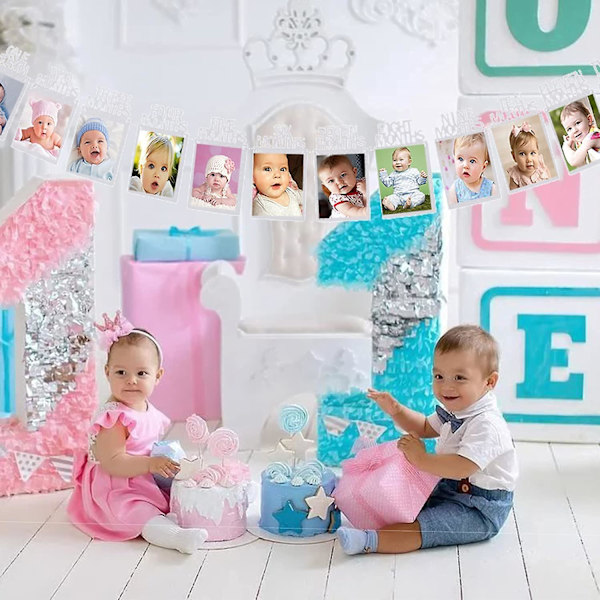 Månedlig Fotobanner til 1-års fødselsdag, Børnefotobanner til 1-12 måneder, Tykt Papir, Fødselsdagsfest Dekoration