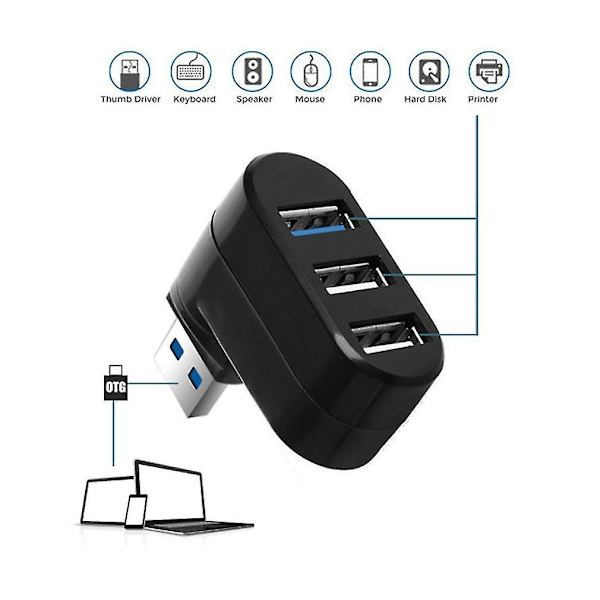 Mini 3-portars USB 3.0-hubb, höghastighetsdataöverföringsdelare, splitterboxadapter för PC, bärbar dator, USB-hubb 3/6-portars USB-hubb