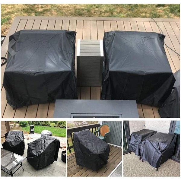 Dammskydd Triumph PU Möbelskydd Vattentätt Stolsöverdrag Soffa Skydd Trädgård Uteplats Utomhus Vindtät Anti-UV Möbler Set Överdrag (Svart)