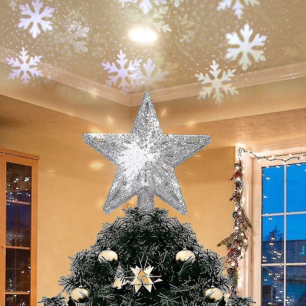 Christmas Tree Topper Star Christmas Star Med Justerbar Led Projektor Snöflinga Effekt Silver Eu
