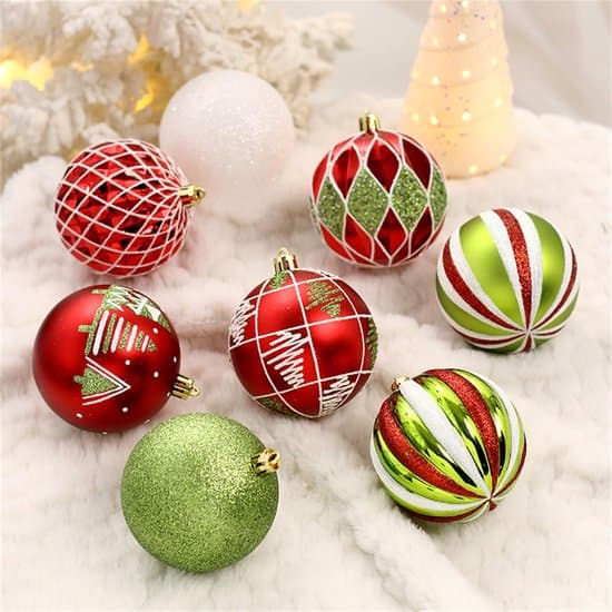Julkulor 8 cm – Set om 16 – Julkulor i plast – Röd & grön & vit Blauw & wit XXS