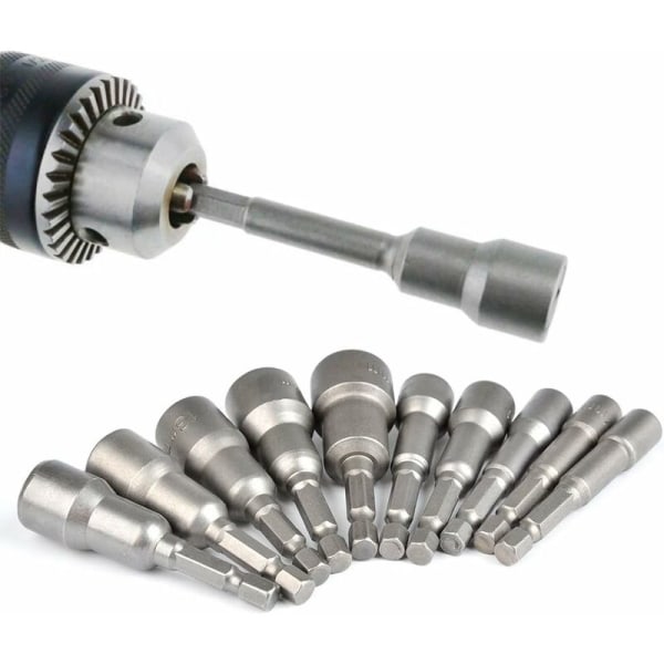 Magnetisk Hex Socket 10Pcs Slagdriver Socket 6-15mm, Magnetisk Hex Socket Nøglesæt Magnetisk 1/4 Hex Socket Socket Adapter Værktøj