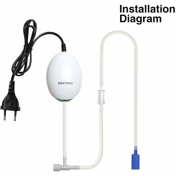 Akvarie Luftpump, Tyst Syrepump med Luftslang, Bubbelsten, Backventil och Kontrollventil för 1-150 liters Akvarium