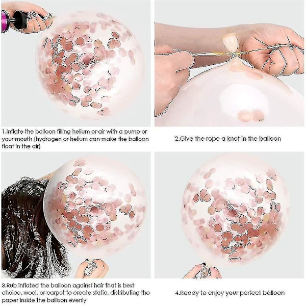 Konfettiballonger i roséguld, 50-pack 12-tums födelsedagsballonger med 33 fot