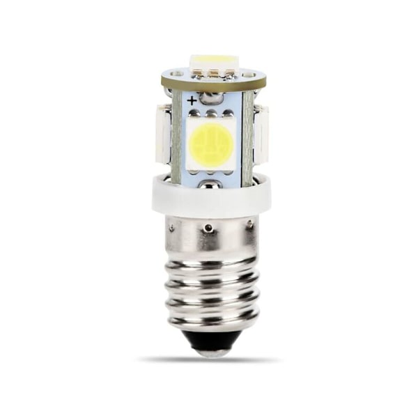 E10 AC LED Pærer - 10 stk. 6V 5 LED lamper - E10 Miniaturskrue 50Lm (AC 6V)