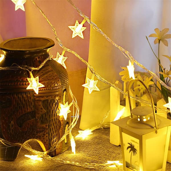 Star Led Light String 40 Lights [6 Meters 40 Lights - Batterimodell (med blixt)]Vit