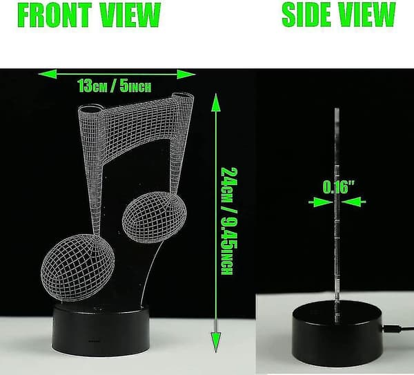 Musikknotat Nattlys 16 Farger LED 3D Illusjon USB Fjernkontroll Lampe Julefestivalgave