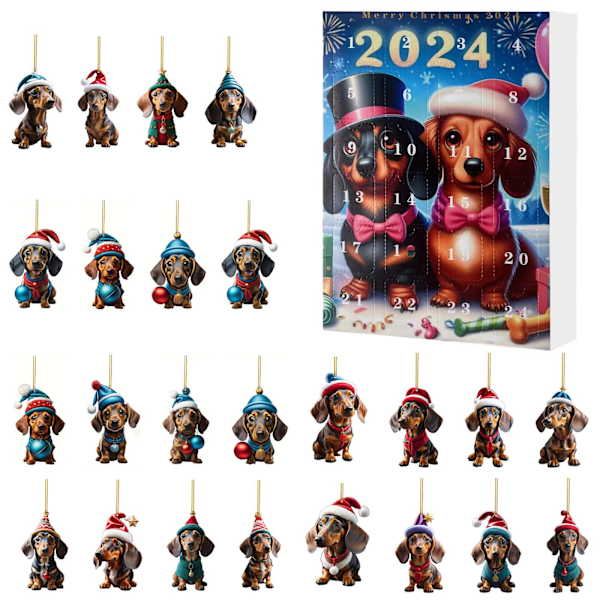 Countdown to Christmas in 2024, cute dachshund pet pendant, home decoration Christmas blind box-C