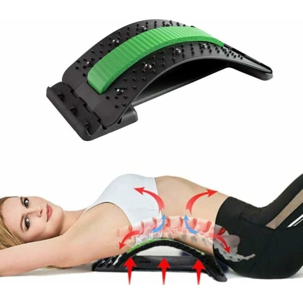 Ryggbår Ergonomisk ryggtränare Ryggmassage ryggsträckare för spänningar och ryggsmärtor (svart och grön)