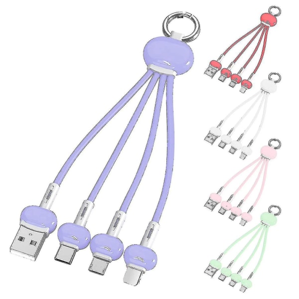 3 i 1 USB laddarkabel med nyckelring Universal Portable Fast Char Ging Kabel-färg: rosa-9