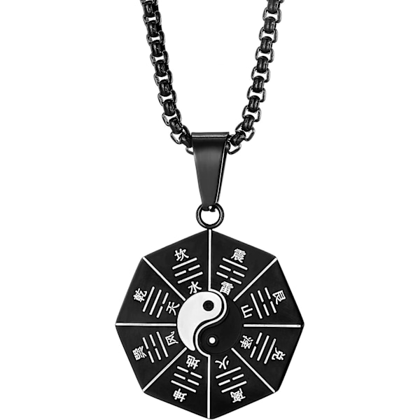 Yin Yang Trigram Hengesmykke for Menn Amulettsmykker for Gutter 24 Tommer Rustfritt Stål Lenkekjede
