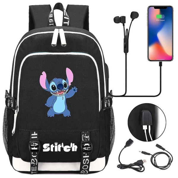 Lilo and Stitch Pattern Resväska med USB laddning, Oxford-ryggsäck för skola och bärbar dator, tonåringsryggsäck - Födelsedagspresentväska1