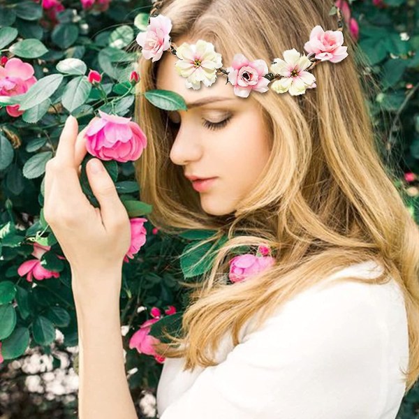 6 Färger Konstgjord Blomster Hår Krona Girlang Kvinnors Blomster Huvudbonad 6 Stycken