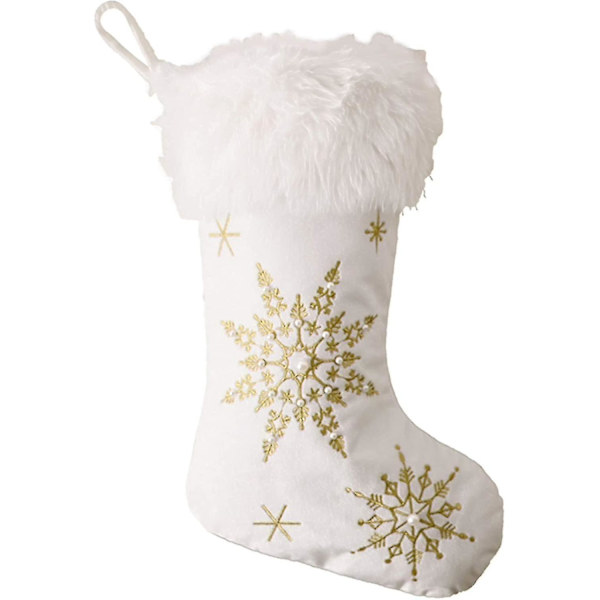 Idiytip Imitation Pearls Snowflake Print Julstrumpa Kreativ Julgran Heminredning, Guld (Silver)