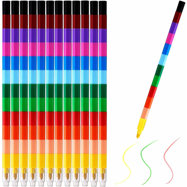 Stapelbar färgpenna Crayon Building 12 kreativa regnbågspennor