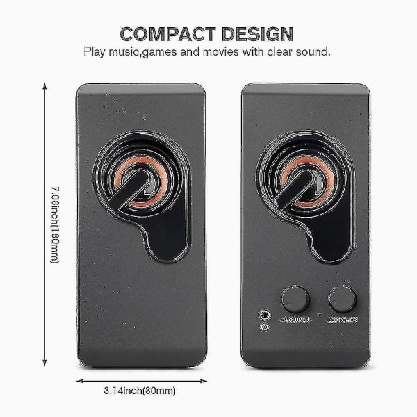 Datorhögtalare, PC-högtalare stereoljud USB-driven multimediahögtalare med färgglad LED-lampa för stationär dator bärbar dator PC (tvåpack)