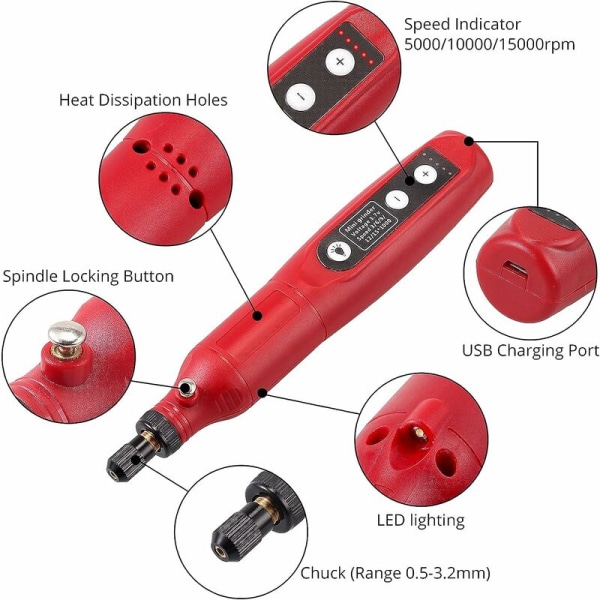 Mini borrmaskin roterande verktyg LED sladdlös mini borrmaskin USB uppladdningsbar DIY polering skärning