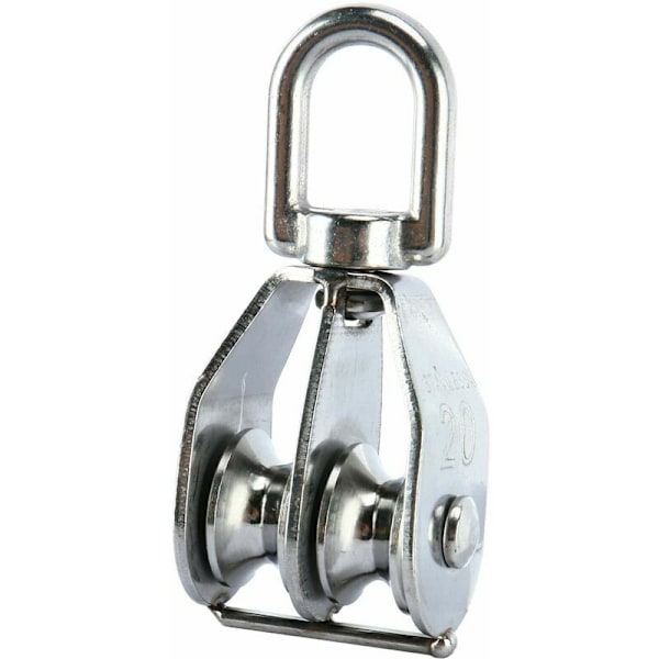 2-pack 304 rostfritt stål dubbla rullblock med dubbla rullande svängbara krokar (M20)