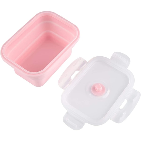 Vikbar matbehållare, matlåda i silikon för barn och lunchlåda för vuxna (1200 ml-rosa)