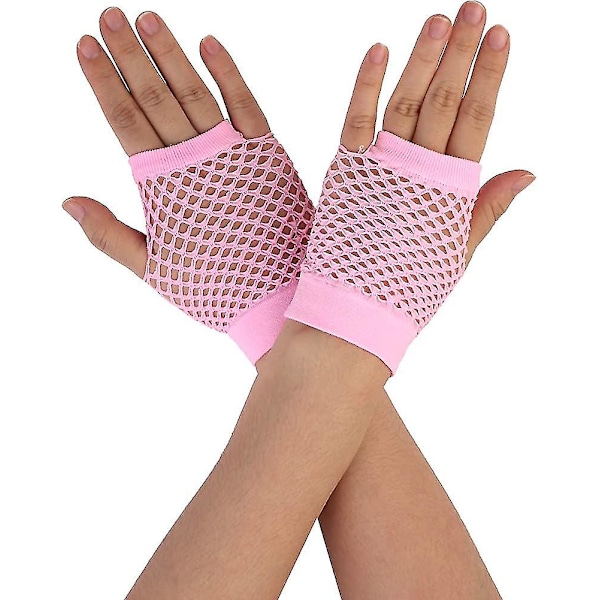 Fingerlösa Mesh-Handskar för Kvinnor, 80-tals Festdräkt Tillbehör, Fiskgarn
