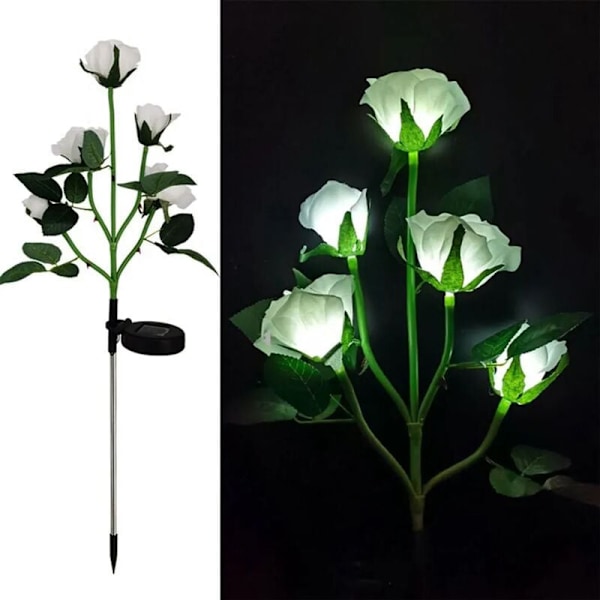 5- LED Solar Rose Flowers Solar Light Lampe Lys 75cm Hvid? Rose landskabslampe udendørs lys havedekoration