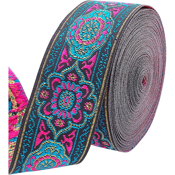 7,7 meter 33 mm vintage jacquard band broderad vävd band tyg med ros röd