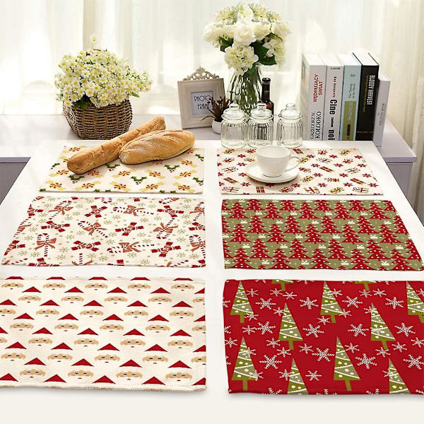 Set med 6 moderna designunderlägg i bomull och linne 42 x 32 cm Set med 6 (art-d)