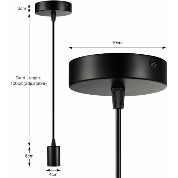 Pendellampa i metall Triomphe E27 lamphållare med kabel 100CM pendelkabel upphängningskabel Idealisk för takbelysning Svart
