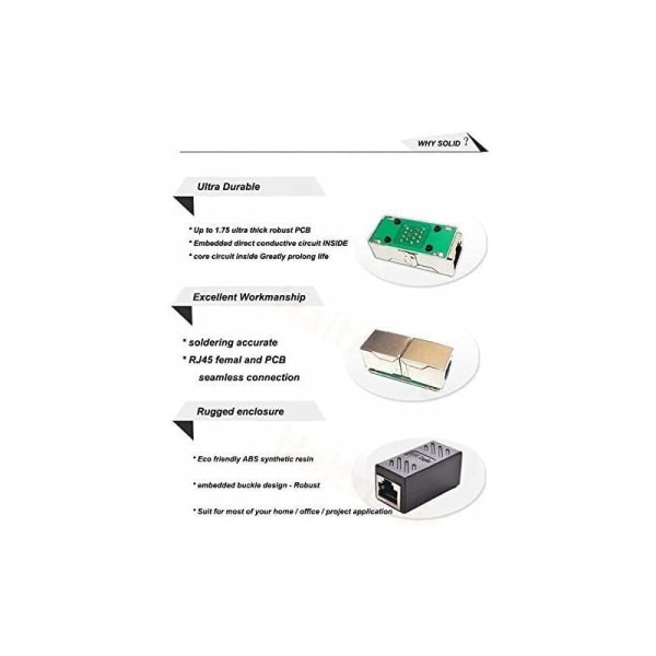 2 kpl RJ45 Ethernet -liitintä Verkkoliitinsovitin Naaras Naaras Suojattu 8P8C Cat6/Cat5e Ethernet -kaapelin jatkeeseen (4 kpl)