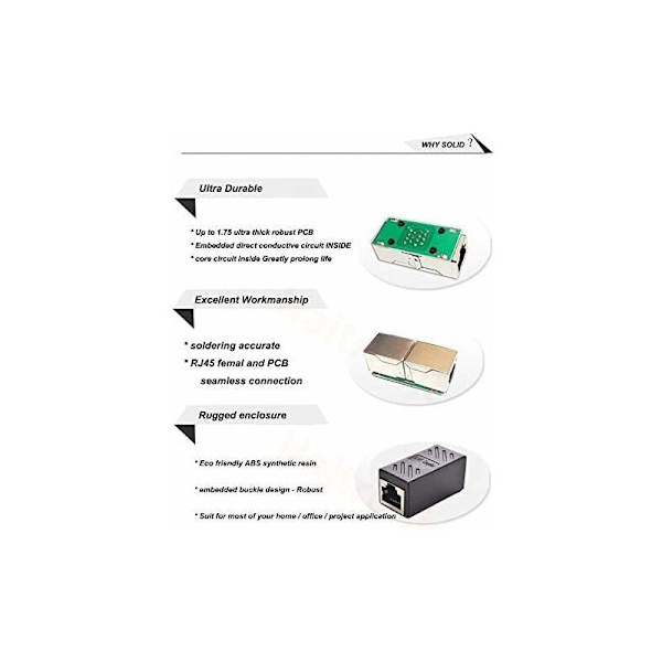 2 stk. RJ45 Ethernet-kobler netværksadapter hun til hun afskærmet 8P8C til Cat6/Cat5e Ethernet-kabelforlængelse (pakke med 4)