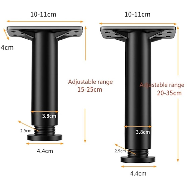 Förlängda justerbara sängbalksstödben, förbättrade golvstödben, 1 stycke plastmöbler (justerbar 15-25 cm)
