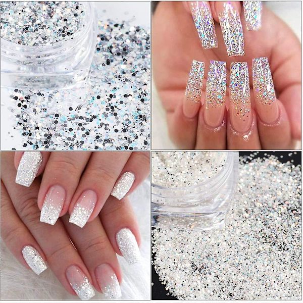 Holografiska Nagelkonstpaljetter Glitterset 6 Ask 3D Naglar Glitter Metallisk Glimmande Flakes Akrylpulver Damm Paljetter För Nageldekor Holografi