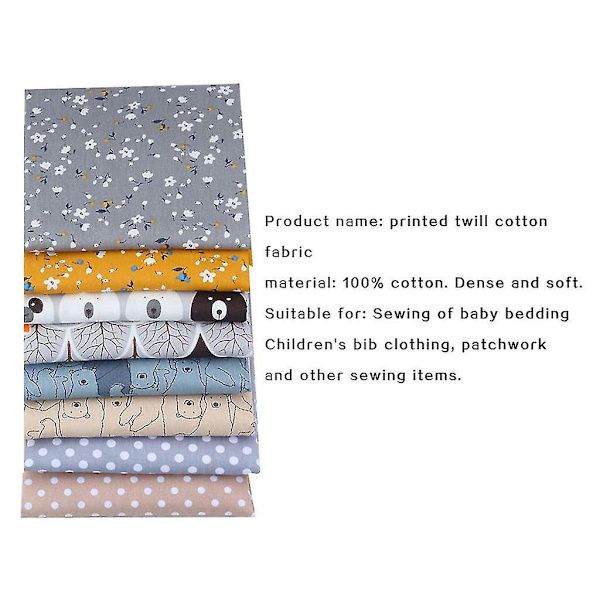 8-pack Bomullstyg för Hantverk, Patchwork-Kvadrater, Quiltning, Syprojekt, DIY