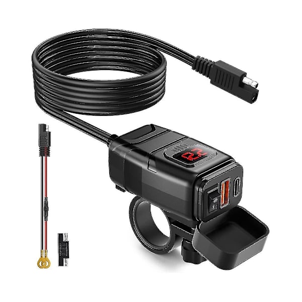 Motorcykeltelefonladdare, Dubbel Usb Typ C Pd & Snabbladdning 3.0 Motorcykel Usb-laddare Med Voltmet