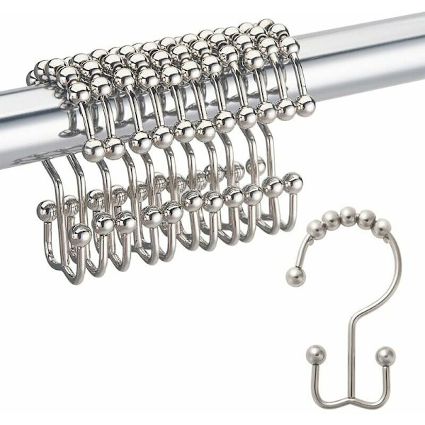 Rostfria duschdraperihakar, metall, duschdraperiring, dubbelrulle, skjutbara krokar för badrum, duschdraperistång, gardiner, 12 stycken, nic