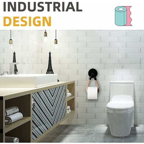 Musta retro wc-paperiteline, seinälle kiinnitettävä wc-paperiteline, juuttiköysi wc-paperiteline, hotellikoti sisustus