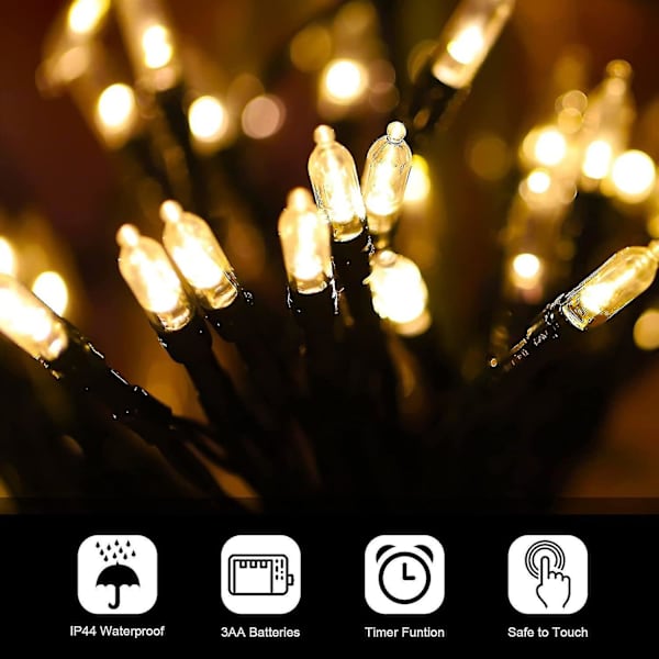 Julbelysning - 10m 100 LED batteridriven minitransparent ljusslinga med timer och 8 lägen, används för julgran krans inomhus och utomhus G