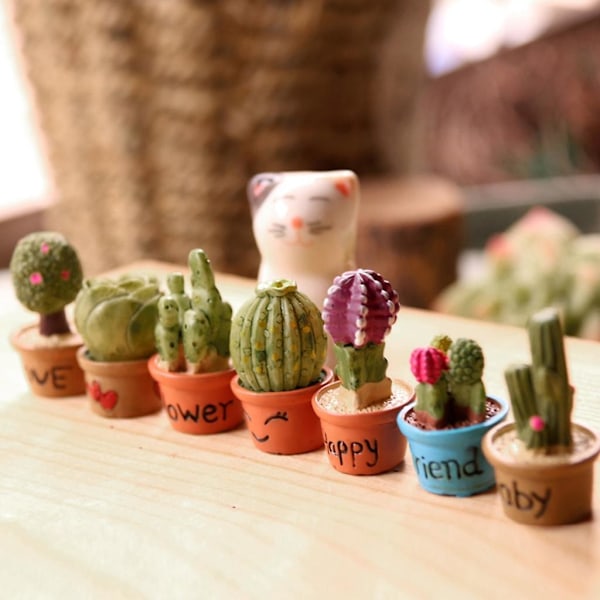 7 st Cactus Blomkruka Hartsprydning Succulenta Växter Miniatyr Trädgårdsdekor