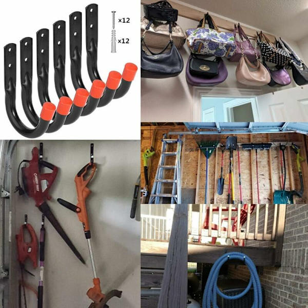 Tunga garageförvaringskrokar, universellt väggfäste, U-format väggfäste, hängande krokar för cykel, stol, stege, rör, verktyg, skjul