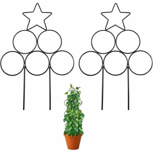 Klätterväxt Metallram Inomhus Växtstativ Växtstativ Smidesjärn Klätterkrukhållare Blomsterstativ 2st (Rund Pentagram, Svart)