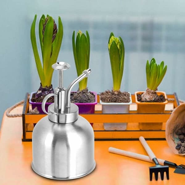Indendørs vandkande, vandflaske i rustfrit stål med håndtryk til indendørs planter