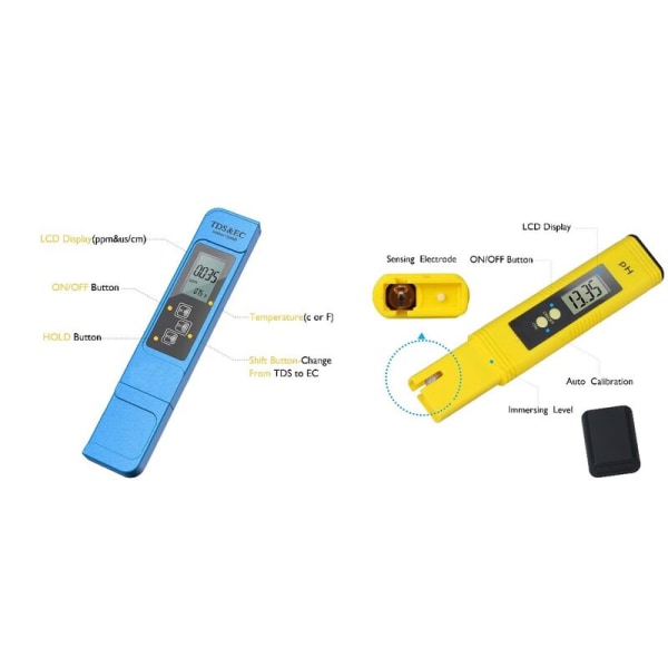 Vandkvalitetsmåler TDS PH EC Temperatur 4 i 1 Sæt Digital Tester med LCD Display Test til Swimmingpool, Akvarium