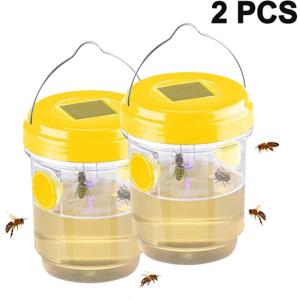 Pakkauksessa 2 riippuvaa aurinkoampiaisia, aurinkovoimalla toimiva ampiaisten tappaja UV-LED-valolla, uudelleenkäytettävä mehiläissieppari ulkona horneteille, keltainen
