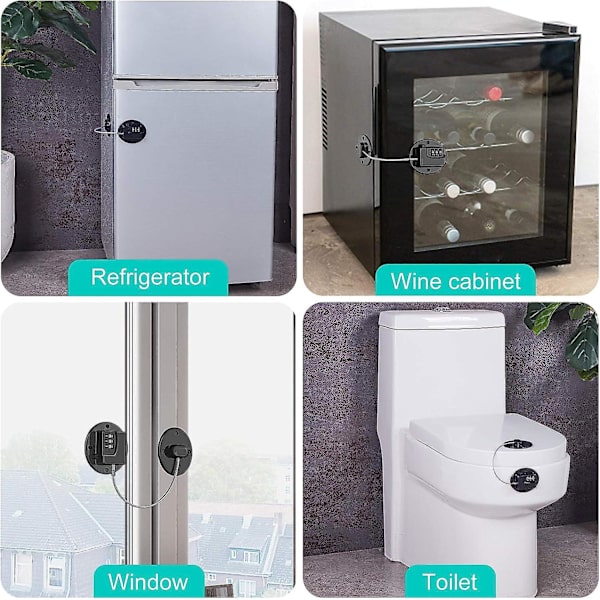 2-pack kylskåpslås - kraftigt kombinationslås för kylskåp, barnsäkerhetsspärr för skåp, mer, enkel installation och användning (svart)