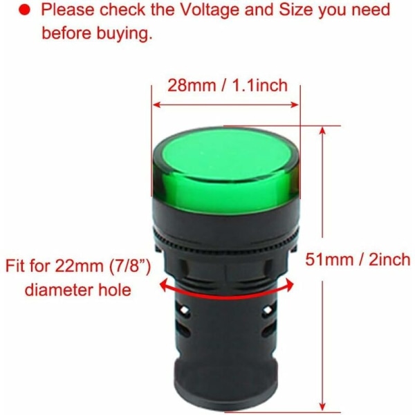 10 kpl LED-merkkivaloja AD16-22D/S - 22mm 20mA LED-paneelikiinnitys upotettu (punainen/vihreä/sininen/keltainen/valkoinen??, jokainen väri 2kpl)