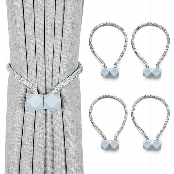 Magnetiska gardinklämmor, Triomphe 4-pack 45 cm gardinklämmor gardinspänne för gardiner, dekorativ fönstergardinhållare, grå