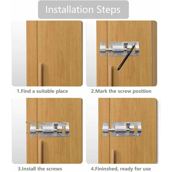 Dörrlås skruvar - för badrum toalett skjul dusch sovrum - 2-pack dörrkamlås med 4\" skruvar