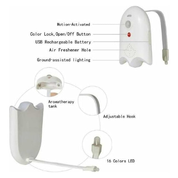 Liikkuva WC-istuimen yövalo 16 väriä Taustavalo USB-ladattava Taustavalo LED-WC-kulhoon WC-valo