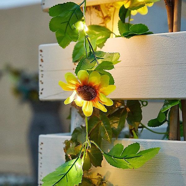Solcells drivna solros ljusslinga vattentät 6,6ft 20 LED fe-ljus konstgjorda blommor blomstergirlang ljusdekorationer (gul)